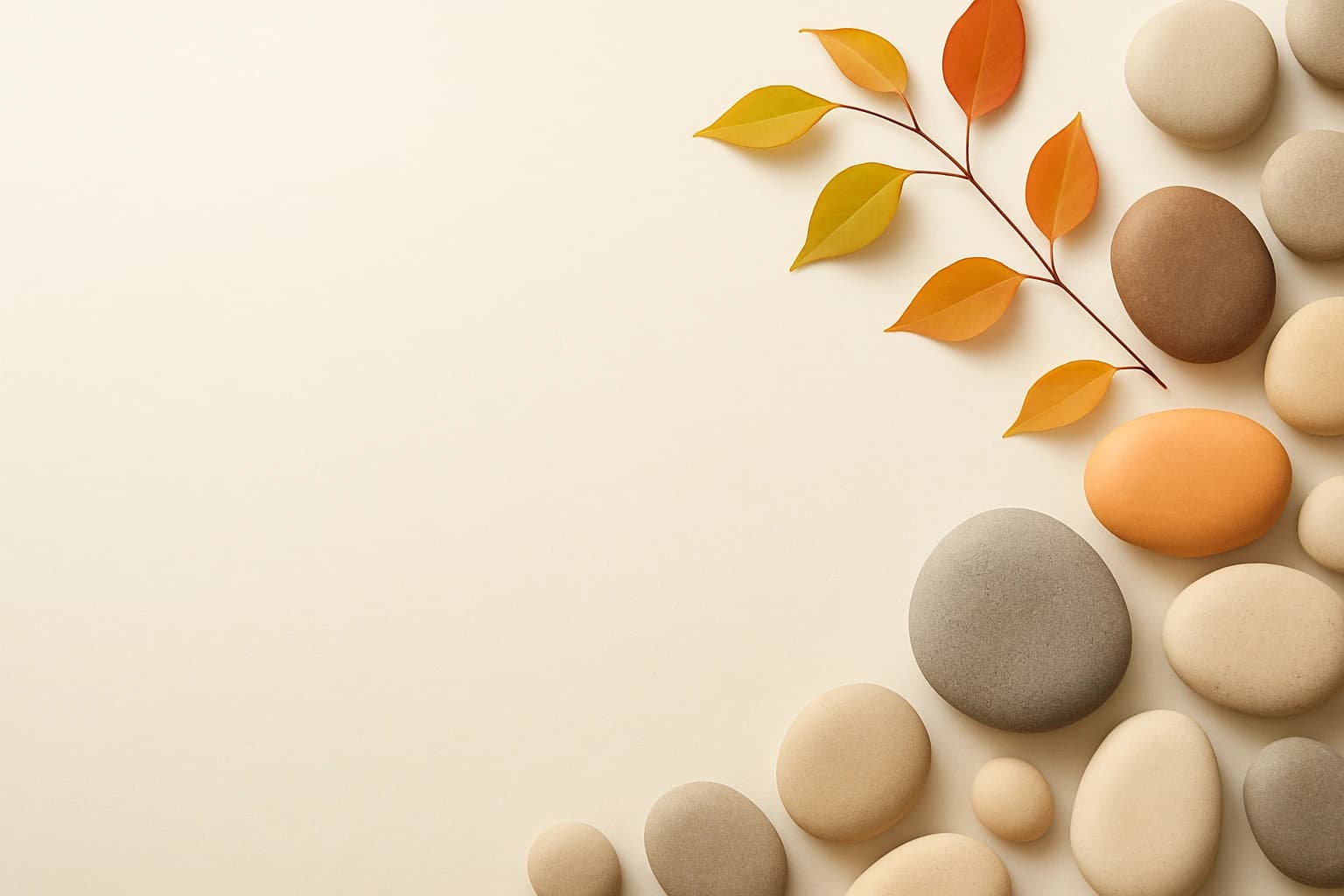 Decorative stones and autumn leaves